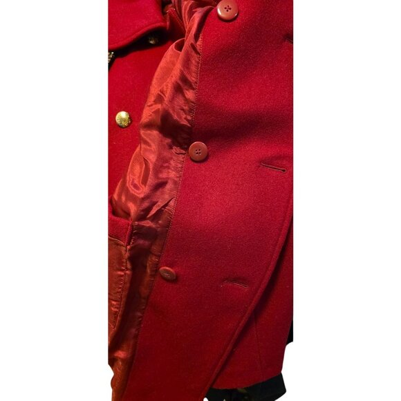 BFA Classics Red Wool Blend Coat Size 14 – Paisley Trim Scarf, Double Breasted - Picture 4 of 14